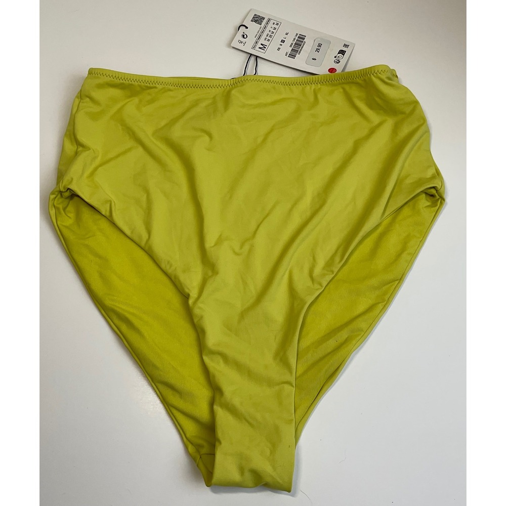 Zara Womens High Waisted Bikini Bottoms Lime Green Solid Size M 2856/049/545